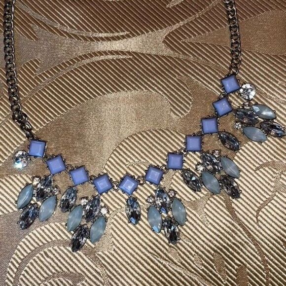 Light blue collar necklace w adjustable silver chain marquis clusters dazzling - Picture 10 of 16